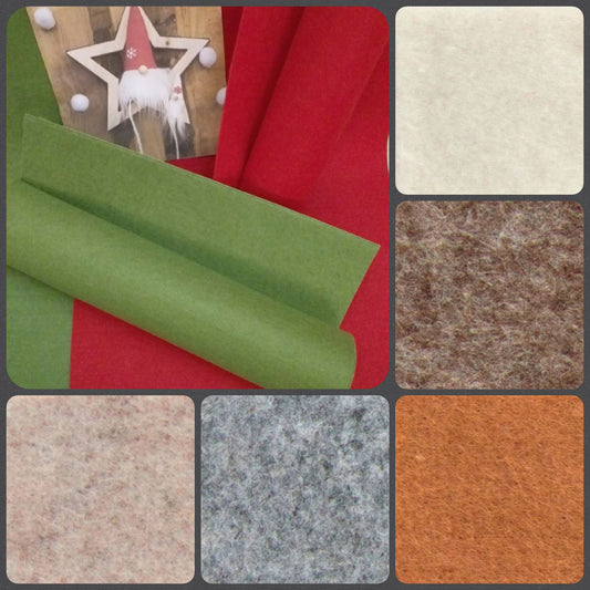 pannolenci morbido foglio feltro spessore 2 mm colori rosso verde muschio panna beige marrone grigio uso fai da te fiori stelle natalizie botanica agrifoglio vischio cappello babbo gnomo natale fuoriporta