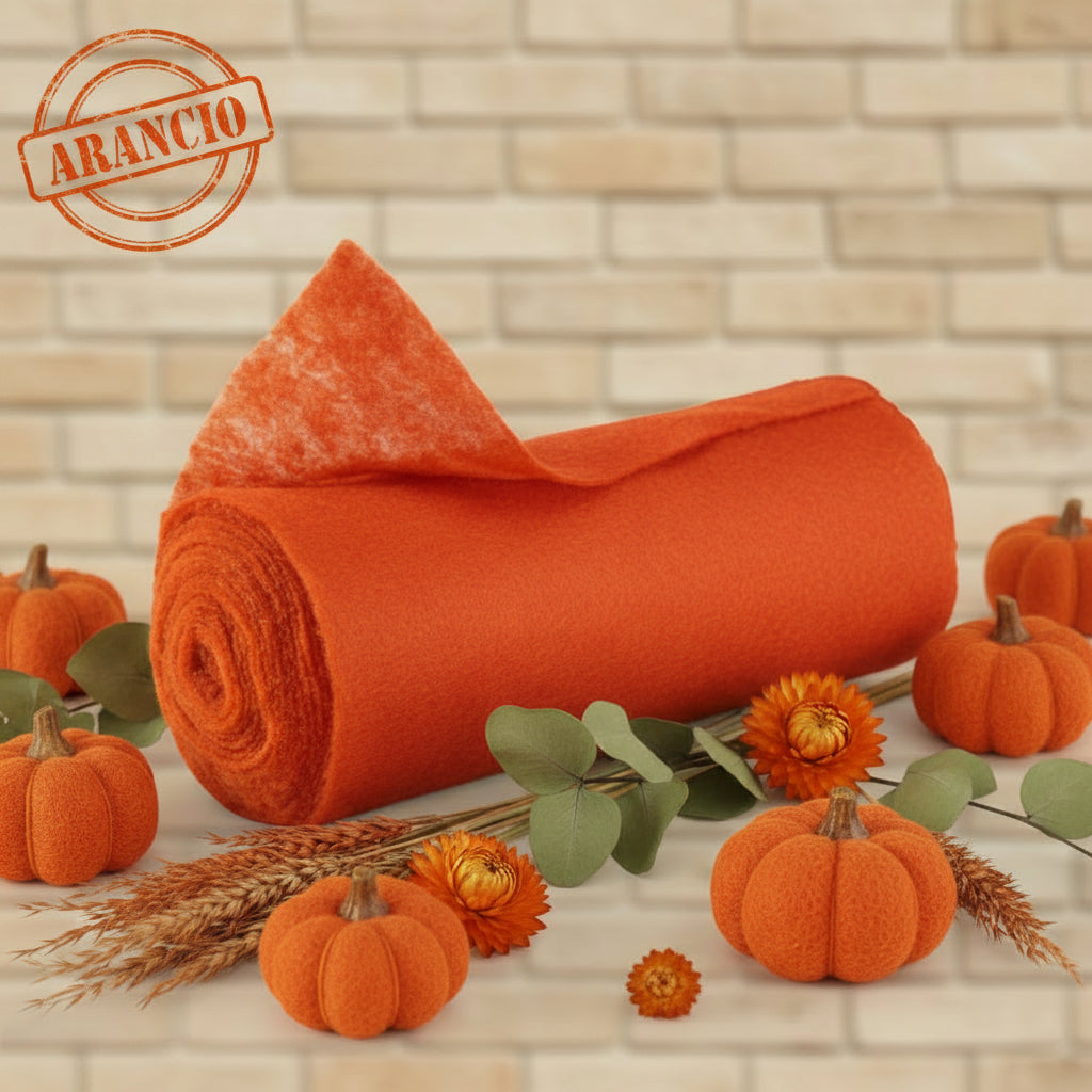 colore arancione feltro lana vello Stafil-Lehner Filz Ultima Wolle tessuto morbido modellabile panno stoffa spessore 4 mm idee creazioni zucche halloween tecnica ago infeltrimento