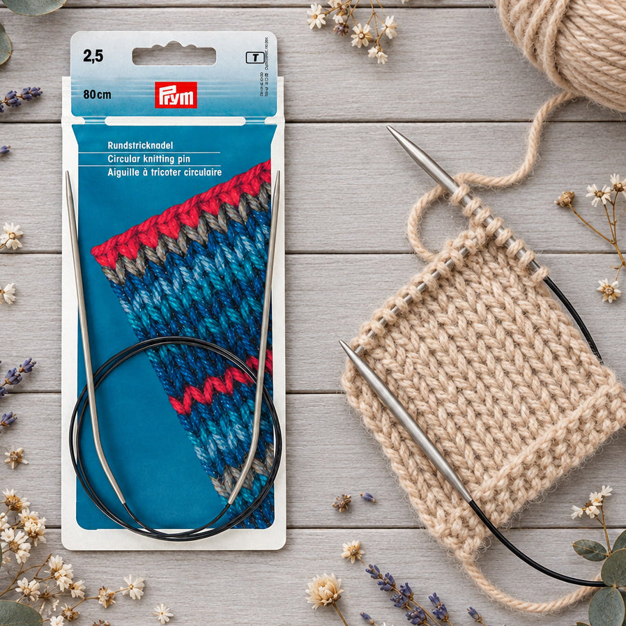 Prym set ferri circolari 2.5 mm 80 cm per lavori a maglia lana beige tubolari guanti calze maniche polsini