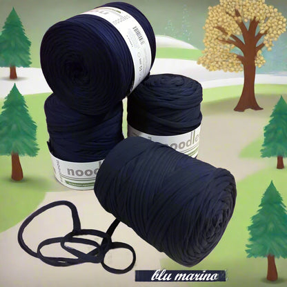 blu marino stafil t-shirt garn stretch yarn fettuccia elasticizzata maglina cotone noodles per uncinetto borse crochet bags clutch cestini tappeti cuscini collane braccialetti ceste porta enfant scaldacollo natale
