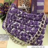 idea fai da te borsa artigianale fatta a mano in Italia con fettuccia lurex viola argento pochette da sera giorno cerimonia matrimonio manico catena