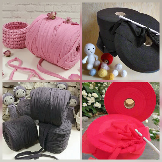 stock fine serie ultimi pezzi fettuccia filato cotone tulle elastico rosa nero grigio rosso lampone uso borse cestini uncinetto