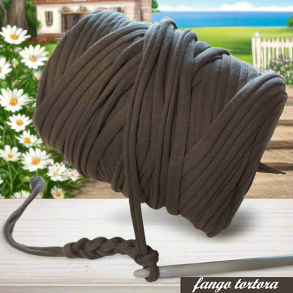 fango tortora fettuccia elastica cotone per uncinetto stretch gomitoli uso cestini fiori handmade crochet cucito creativo t-shirt yarn zainetto borse clutch bags primavera estate spiaggia mare abbigliamento pochette sacca piscina