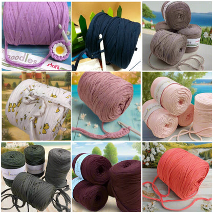 tinta unita fantasia rosa verde nocciola salmone lilla lavanda marrone 119927 e 119911 stafil t-shirt garn stretch yarn fettuccia elasticizzata maglina cotone noodles per uncinetto borse crochet bags clutch cestini tappeti cuscini collane braccialetti ceste porta enfant scaldacollo natale