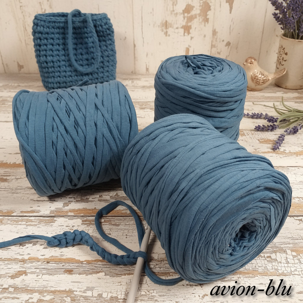 avion blu autunnali 600 g 119911 fettuccia per uncinetto cotone elastico filati Stafil green Noodles stretch uso creare borse zainetto cestini tappeti cuscini arredamento clutch bags cerimonia pochette abbigliamento shop crochet