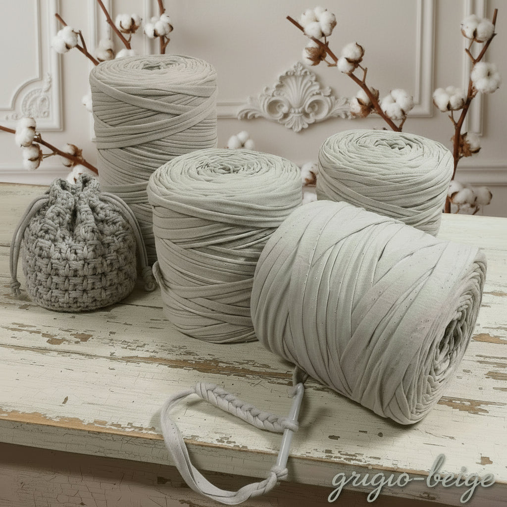 grigio beige autunnali 600 g 119911 fettuccia per uncinetto cotone elastico filati Stafil green Noodles stretch uso creare borse zainetto cestini tappeti cuscini arredamento clutch bags cerimonia pochette abbigliamento shop crochet