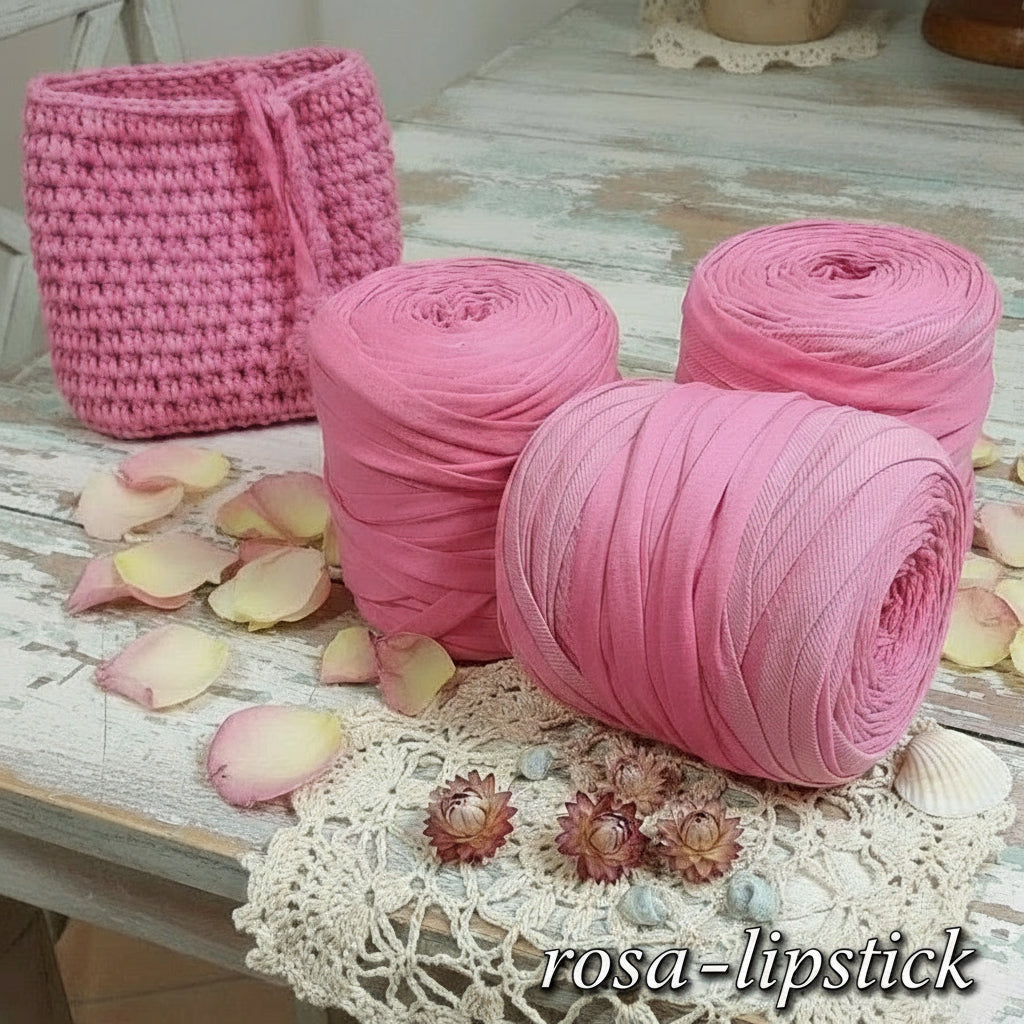 rosa-lipstick autunnali 600 g 119911 fettuccia per uncinetto cotone elastico filati Stafil green Noodles stretch uso creare borse zainetto cestini tappeti cuscini arredamento clutch bags cerimonia pochette abbigliamento shop crochet