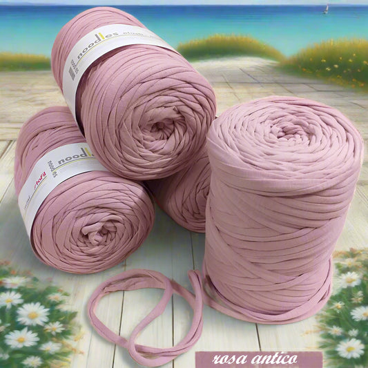 rosa antico Noodles Stafil rotolo fettuccia uncinetto borse elastica cotone uso pochette clutch bags cestini culle neonati pelosetti abbigliamento inverno scaldacollo collane