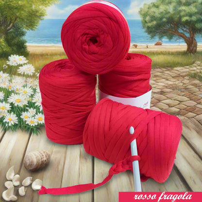 rosso fragola fettuccia cotone elastico stafil Noodles per borse uncinetto estive pochette clutch bags sacca mare abbigliamento moda sportina borsina cestini bimbi pelosetti cucce culle