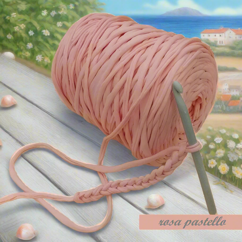 rosa pastello fettuccia cotone elastico stafil Noodles per borse uncinetto estive pochette clutch bags sacca mare abbigliamento moda sportina borsina cestini bimbi pelosetti cucce culle