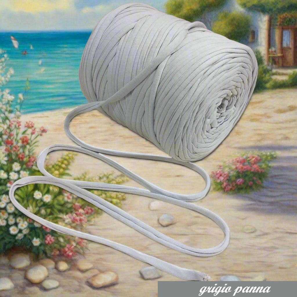grigio panna 600 g 119911 fettuccia per uncinetto cotone elastico filati Stafil green Noodles stretch uso creare borse zainetto cestini tappeti cuscini arredamento clutch bags cerimonia pochette abbigliamento sacca mare piscina shop crochet