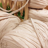 finitura di beige chiaro fettuccia cotone elasticizzato uncinetto alta per borse marshmallow e cestini punto puff tessuto con forellini e frangette