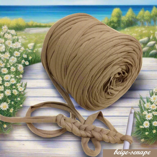 beige senape 119911 stafil t-shirt garn stretch yarn fettuccia elasticizzata maglina cotone noodles per uncinetto borse crochet bags clutch cestini tappeti cuscini collane braccialetti ceste porta enfant abbigliamento moda mare