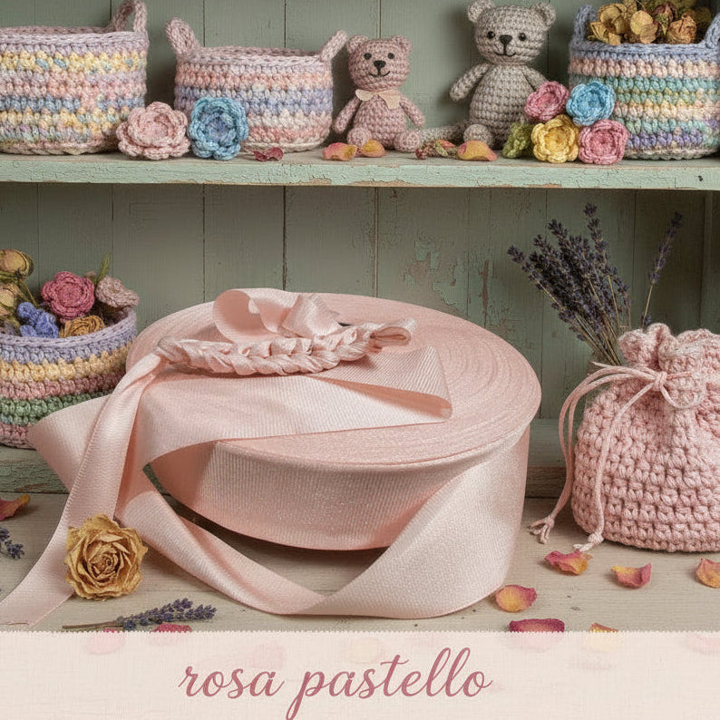 rosa pastello shop fettuccia maglina stafil jersey borse cestini tappeti uncinetto scaldacollo collane pochette clutch bags abbigliamento moda