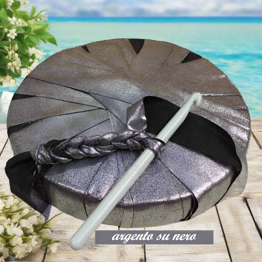 argento su nero lurex lamè fettuccia lycra elasticizzata per uncinetto borse cestini packaging regalo eleganti borsette clutch bags