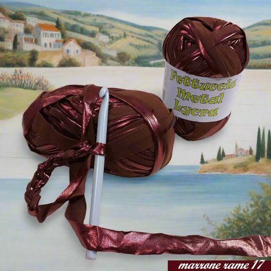 lycra marrone rame 17 lycra metal laminata metallizzata lamè fettuccia borse uncinetto crochet clutch bags pochette da cerimonia sera regali natale cestini per handmade ferri maglia gomitolo 100 grammi 