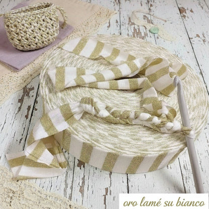 lustrini oro lamè su bianco per feste matrimonio lurex fettuccia lycra elasticizzata glitterata brillantinata per uncinetto borse cestini packaging regalo eleganti borsette clutch bags