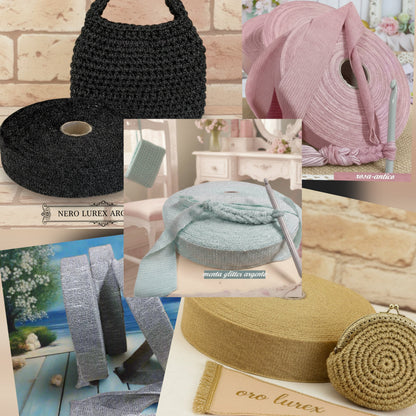 nero argento rosa antico menta glitter oro grigio colori fettuccia lurex glitter brillantinata borse uncinetto pochette borsellino estivo