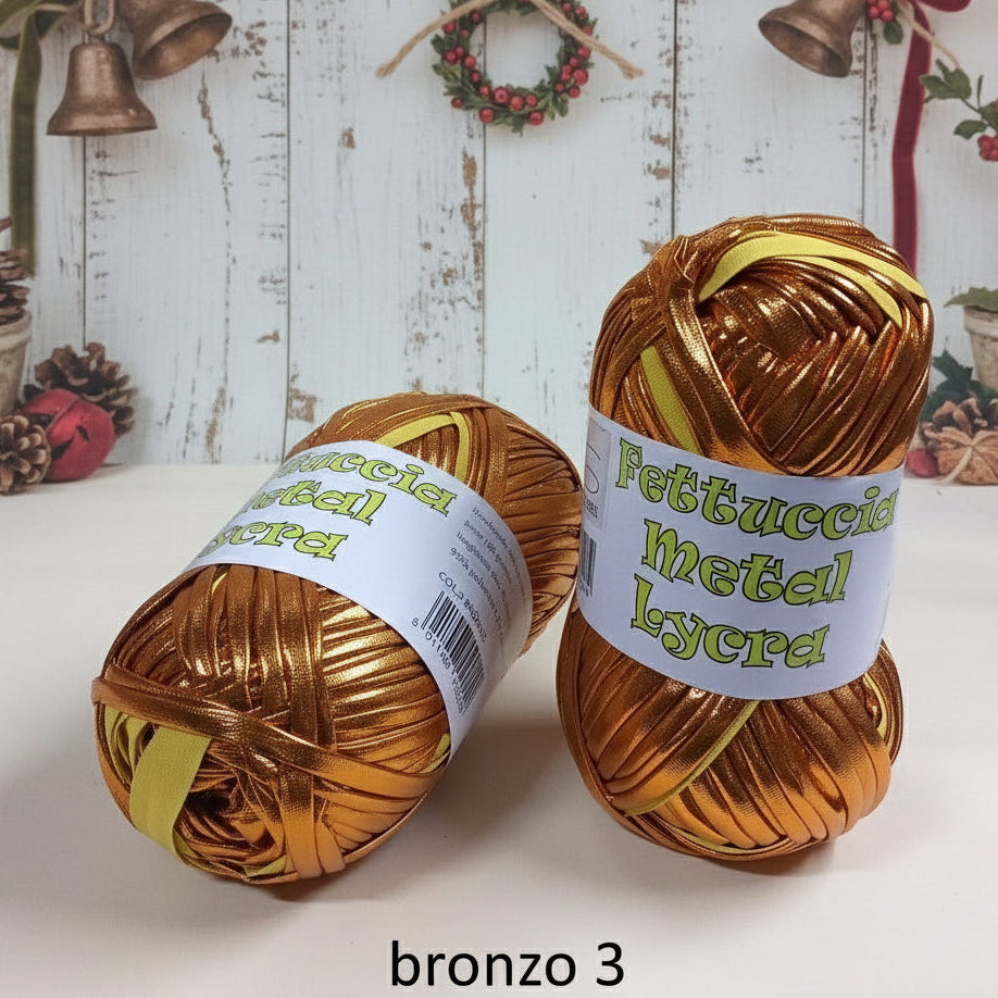 oro miele bronzo Mas 100 g fettuccia lamè metallica metallizzata simil-pelle ecopelle verniciata per borse uncinetto clutch bags capodanno natale pochette
