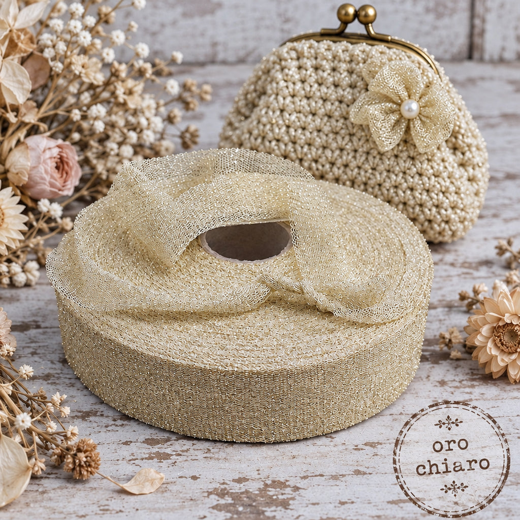 fettuccia oro lycra pizza  lurex glitter brillantinata per borse uncinetto pochette clutch bags cerimonia matrimonio confezioni regalo borsellino cappello sandali estivi
