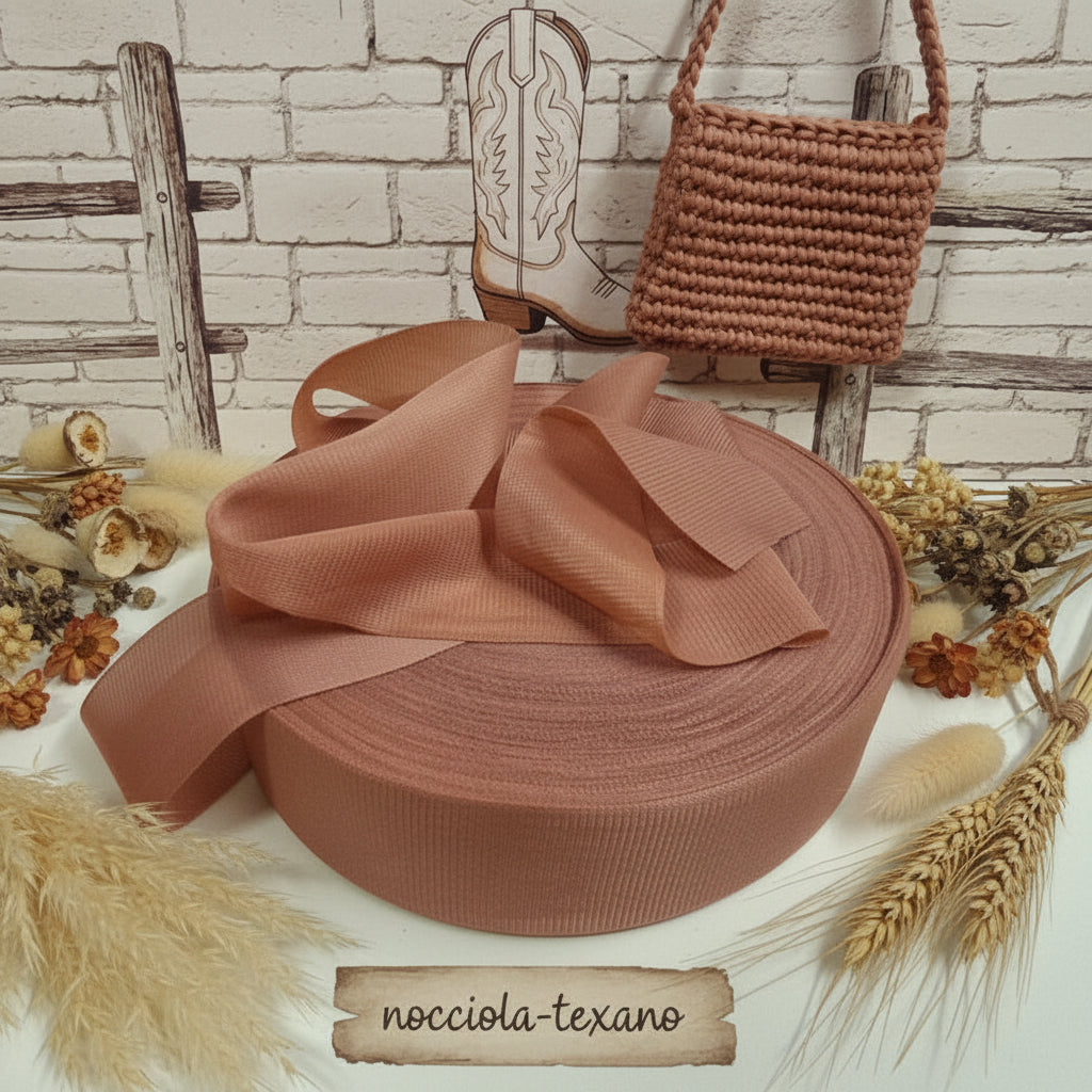 colore nocciola-texano shop offerta vendita fettuccia stafil maglina jersey poliammide lycra soft-elastica colori moda pasquali 2026 alta pizza larga piatta 4 cm uso borse uncinetto clutch bags crochet amigurumi cestini pastello