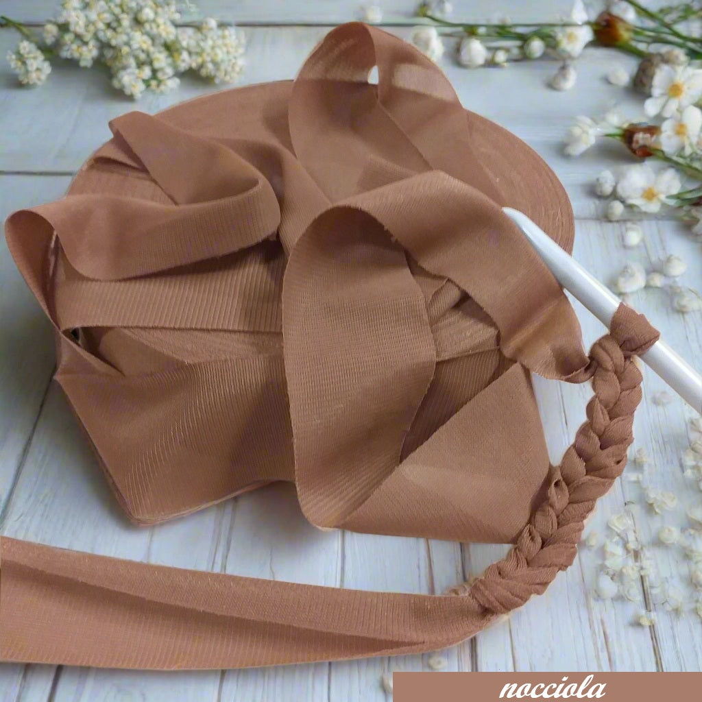 color nocciola shop offerta vendita fettuccia stafil maglina jersey poliammide lycra soft-elastica colori moda estivi 2025 alta pizza larga piatta 4 cm uso borse uncinetto clutch bags crochet amigurumi cestini shopper mare