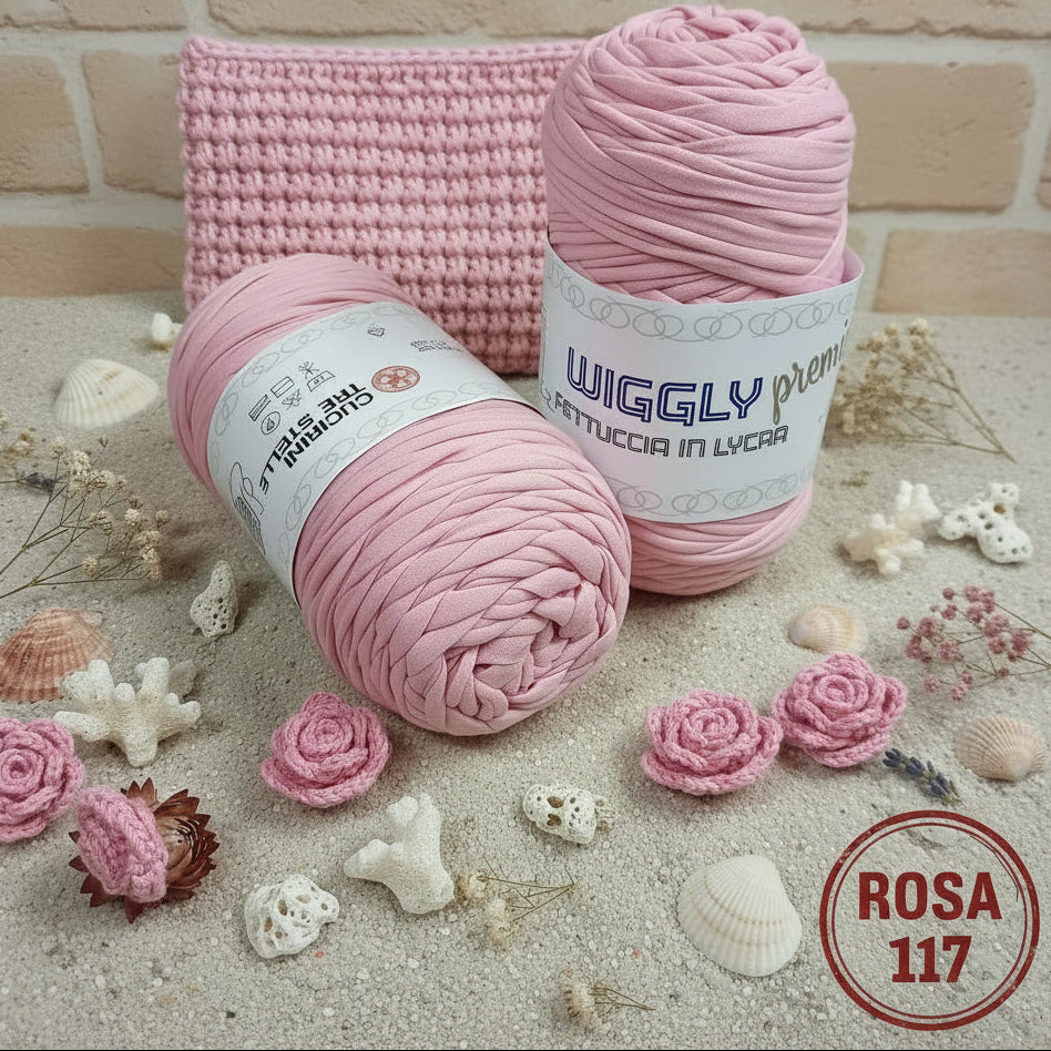 rosa 117 fettuccia lycra soft wiggly premium cucirini tre stelle fettuccia lycra soft per borse uncinetto pochette