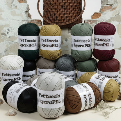 gomitolo MAS lycraPel fettuccia ecopelle avio oro senape, grigio medio, nero, marrone-bordeaux, verde olivo, panna, beige uso cordino per borse uncinetto abbigliamento moda rivestire manici realizzare pochette clutch bags