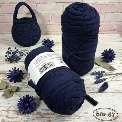 colore blu 67 rotolo 400 grammi circa 105 metri fettuccia lycra soft Mas uso uncinetto borse e cestini mpn PL4000  95% poliestere 5% elastane