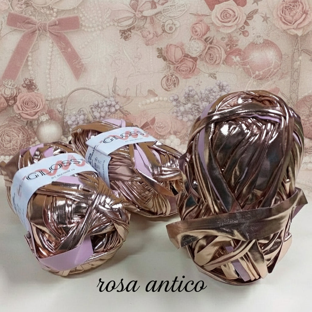 rosa antico lycra metal laminata metallizzata vernice similpelle lamè fettuccia borse uncinetto glossy cucirini tre stelle crochet clutch bags pochette da cerimonia sera regali natale cestini per handmade ferri maglia gomitolo 100 grammi 