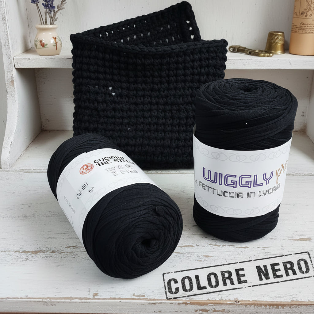 colore nero fettuccia wiggly premium cucirini 3 stelle lycra soft per borse uncinetto e pochette