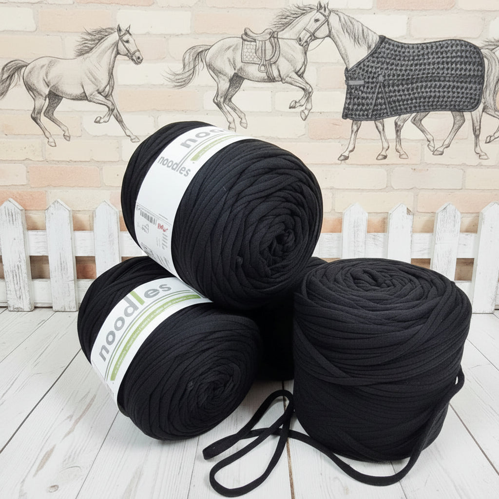 colore nero, fettuccia per borse uncinetto, copertine copri-sella cavalli, materiale cotone elastico Noodles Stafil