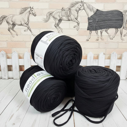 colore nero, fettuccia per borse uncinetto, copertine copri-sella cavalli, materiale cotone elastico Noodles Stafil