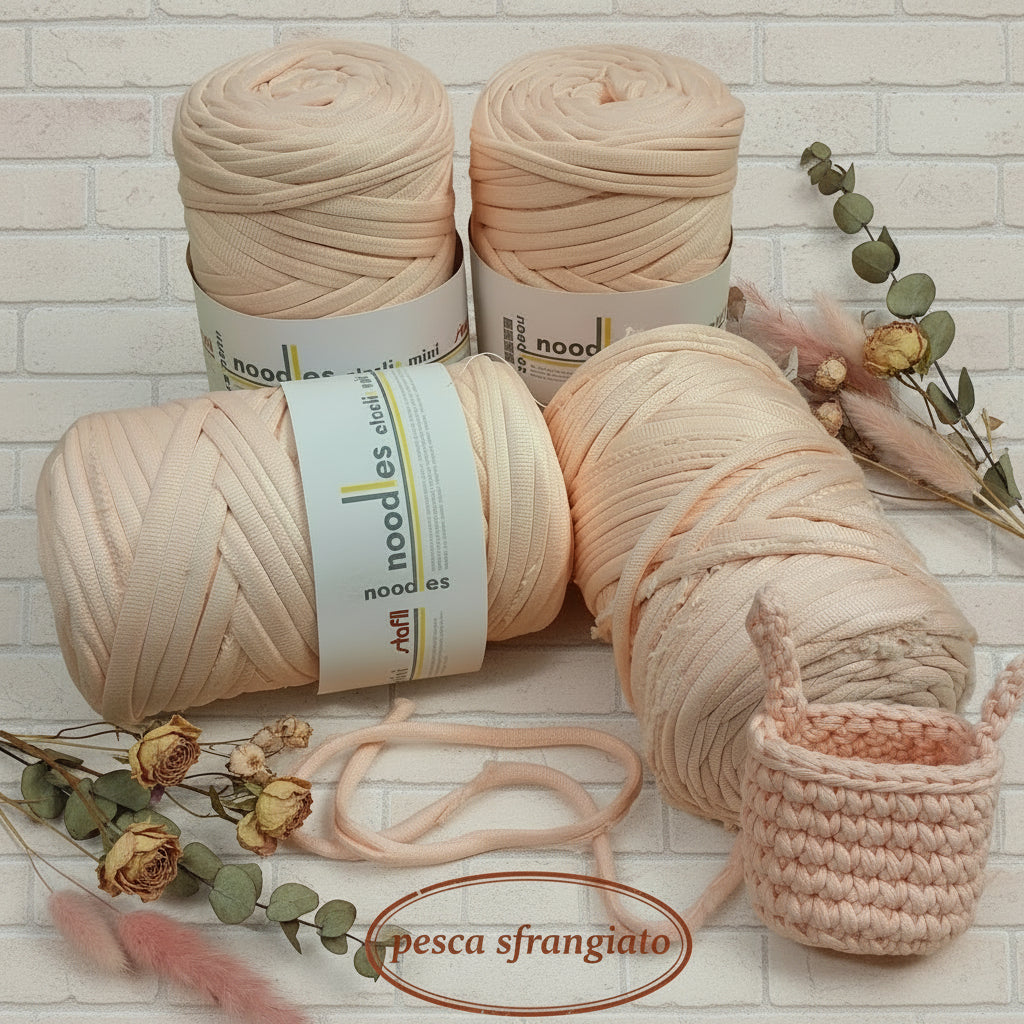 fettuccia per borse  uncinetto Noodles Stafil cotone macramè knitting crochet colore pesca sfrangiato elastico