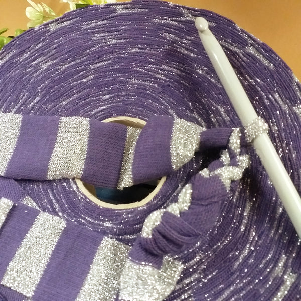 Argento e viola fettuccia lurex alta lycra maglina borse uncinetto