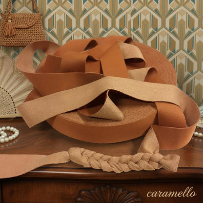 caramello fettuccia scamosciata per borse uncinetto 10/12 realizzare clutch bags con vellutino