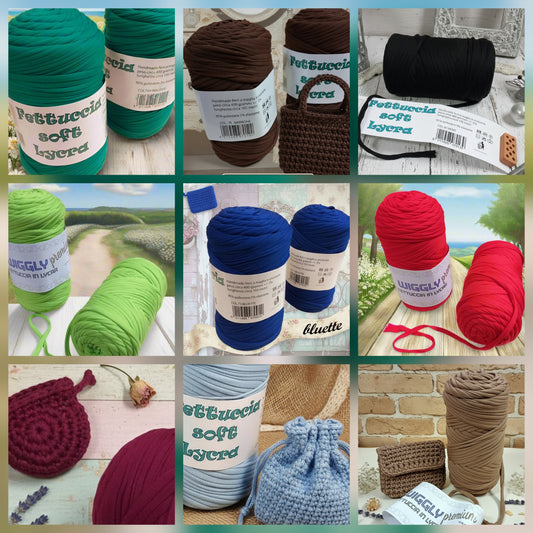 colori estivi 3 stelle cucirini wiggly premium e MAS lycra soft fettuccia borse uncinetto poliestere con elastane morbida uso crochet borsellino pochette clutch bags borse abbigliamento moda cestini