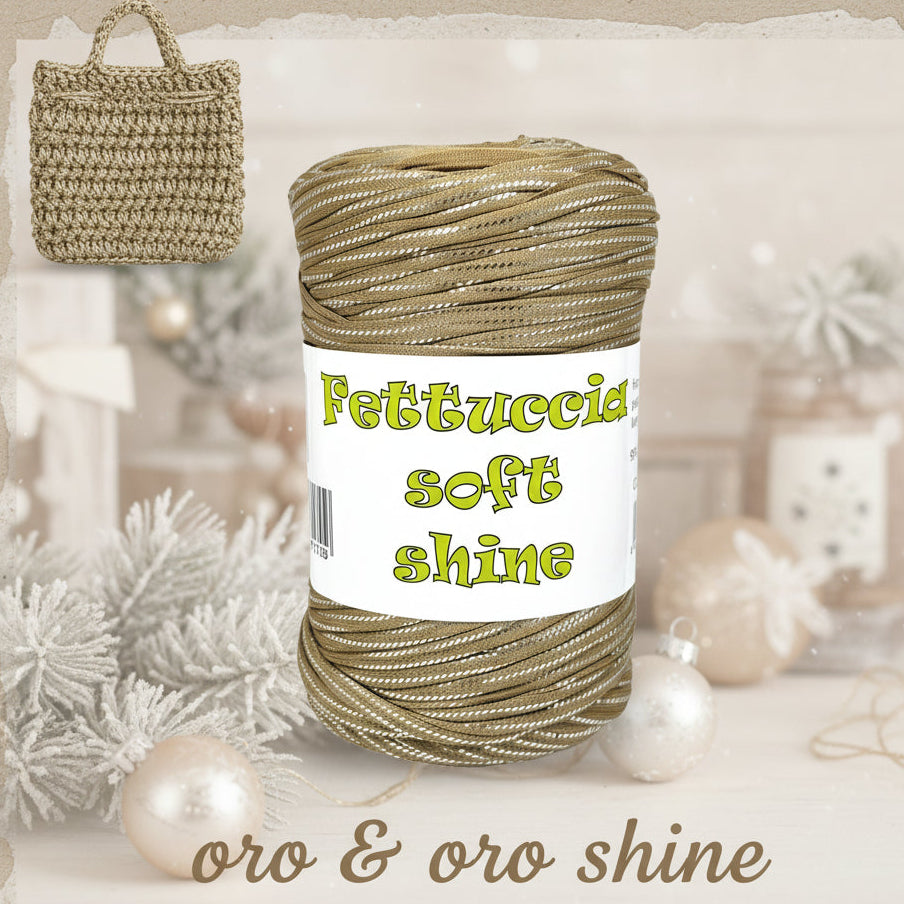 oro & oro Shine soft fettuccia lycra MAS per borse uncinetto cestini Natale, filato con lurex lamè glitter nella stoffa, idee vetrina shabby chic