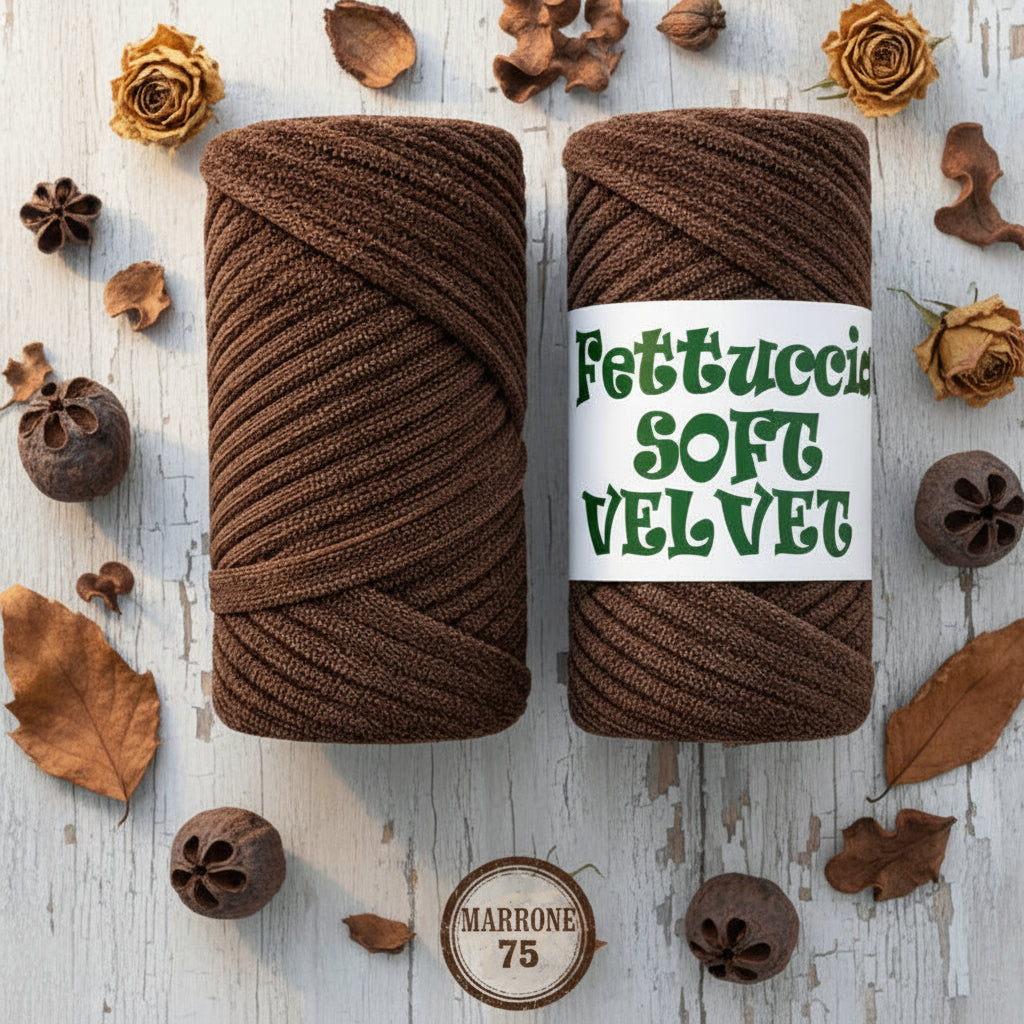 colore marrone 75 fettuccia soft velvet velluto MAS per borse uncinetto, tipologia tubolare