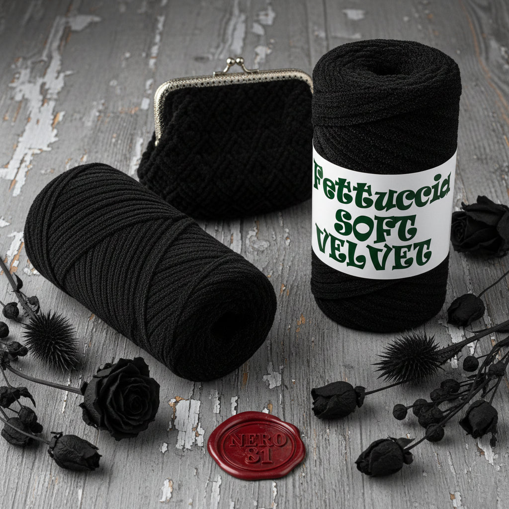 colore nero 81 fettuccia soft velvet velluto MAS per borse uncinetto, tipologia tubolare