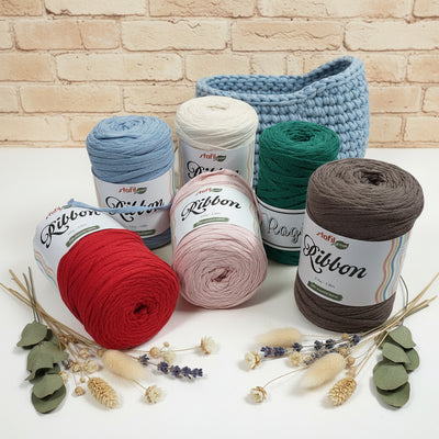 Fettuccia cotone riciclato Ribbon Stafil e Ragù uncinetto borse maglie
