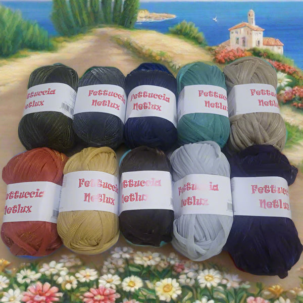 Mas merceria accessori servizio Fettuccia Netlux filato di tulle per borse uncinetto cappelli copricostume maglie estivo abbigliamento moda mare spiaggia piscina shopper clutch bags 10 colori fashion