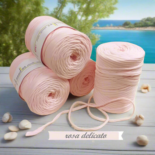 rosa chiaro delicato 119927 stafil t-shirt garn stretch yarn fettuccia elasticizzata maglina cotone noodles per uncinetto borse crochet bags clutch cestini tappeti cuscini collane braccialetti ceste porta enfant scaldacollo natale