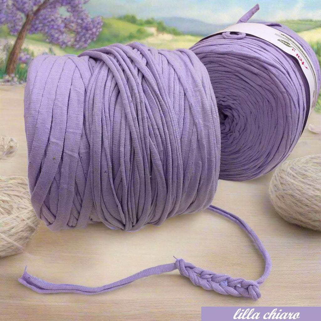 119911 glicine lilla pastello chiaro Noodles yarn t-shirt garn fettuccia stafil elastico cotone stretch uso borse uncinetto cestini tappeti cuscini collane culle porta enfant addobbi fiocco clutch bags oggetti nascita pochette abbigliamento moda mare