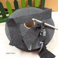 fettuccia lycra elasticizzata elastane morbida leggera colore jeans-nero effetto setato uso per uncinetto borse cestini borsette da sera tappeti cuscini