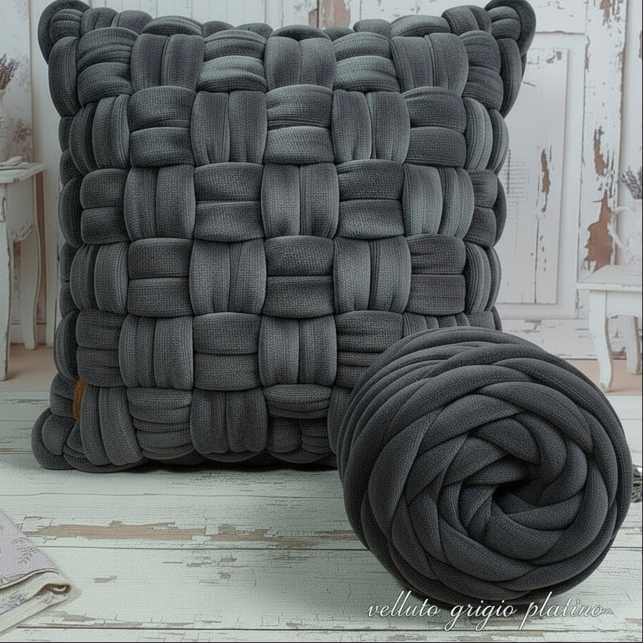 grigio platino Cucirini Tre Stelle bombix velluto 1/2 kg fettuccia ripiena marshmallow filato borse gigante grosso spesso imbottito chunky bags tubolare intrecciare a mano senza uncinetto per pochette