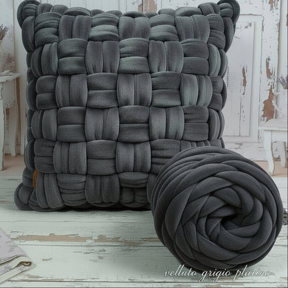 grigio platino Cucirini Tre Stelle bombix velluto 1/2 kg fettuccia ripiena marshmallow filato borse gigante grosso spesso imbottito chunky bags tubolare intrecciare a mano senza uncinetto per pochette