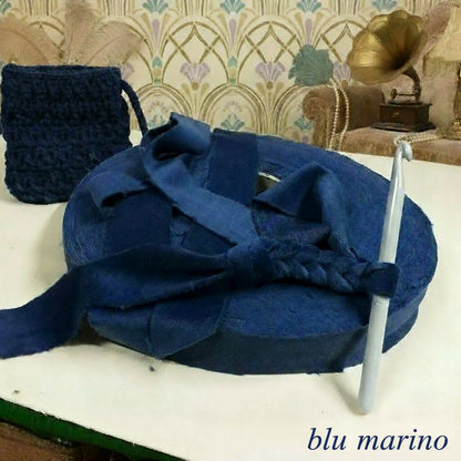 maglina blu marino velvet crochet fettuccia velluto per borse uncinetto pizza per clutch bags pochette cerimonia matrimonio eleganti borsette