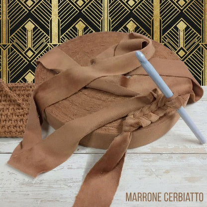 maglina marrone cerbiatto velvet crochet fettuccia velluto per borse uncinetto pizza per clutch bags pochette cerimonia matrimonio eleganti borsette