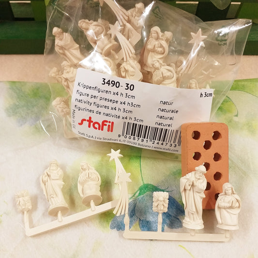 3490-30 krippenfiguren set da 4 pezzi naturale 3 cm nativity figures stafil gruppo statuine mini Presepe Natività 3 cm Gesù Giuseppe Maria Madonna stella cometa statuette bianche miniatura da decorare colorare per addobbi pallina sfera per albero